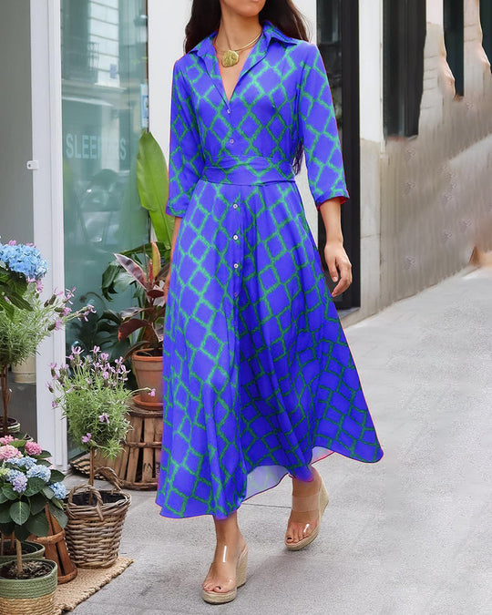 Heidi-Mode | Hemdkleid mit V-Ausschnitt und 3/4 Ärmeln