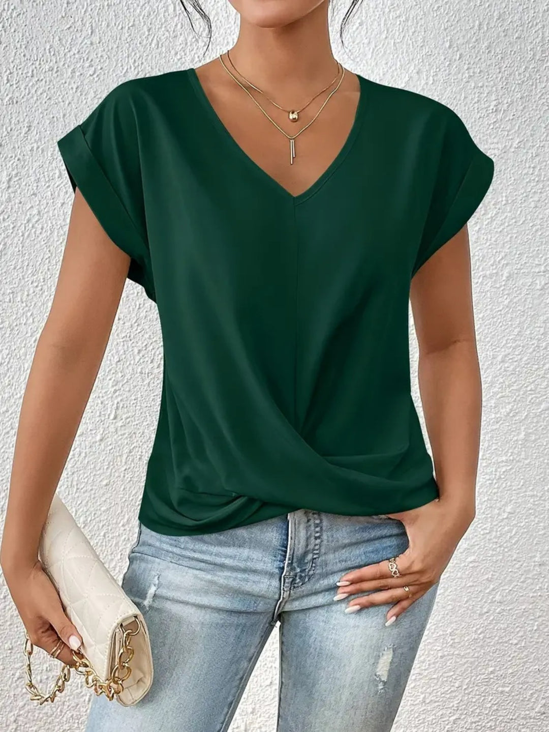 Heidi Mode | Einfarbiges T-Shirt mit V-Ausschnitt