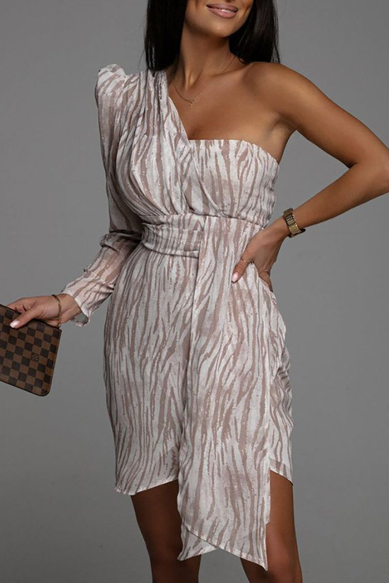 Heidi-Mode | Animal Print Ein Schulter Mini Kleid