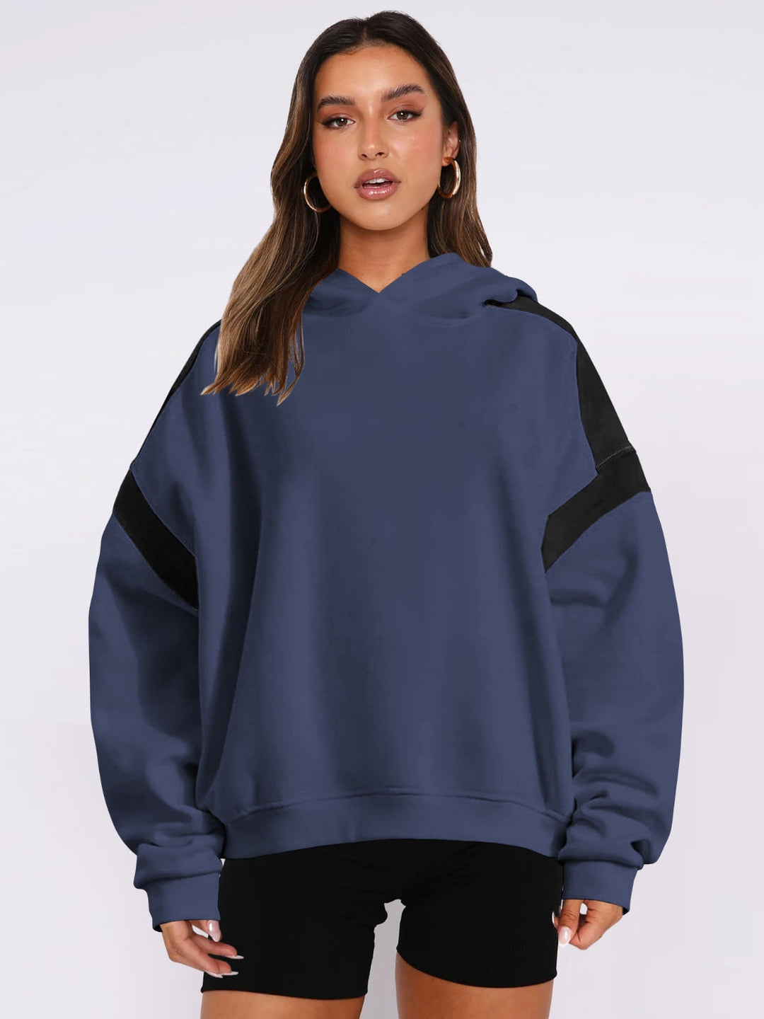 Heidi-Mode | Kontrast Gefallene Schulter Langarm Hoodie