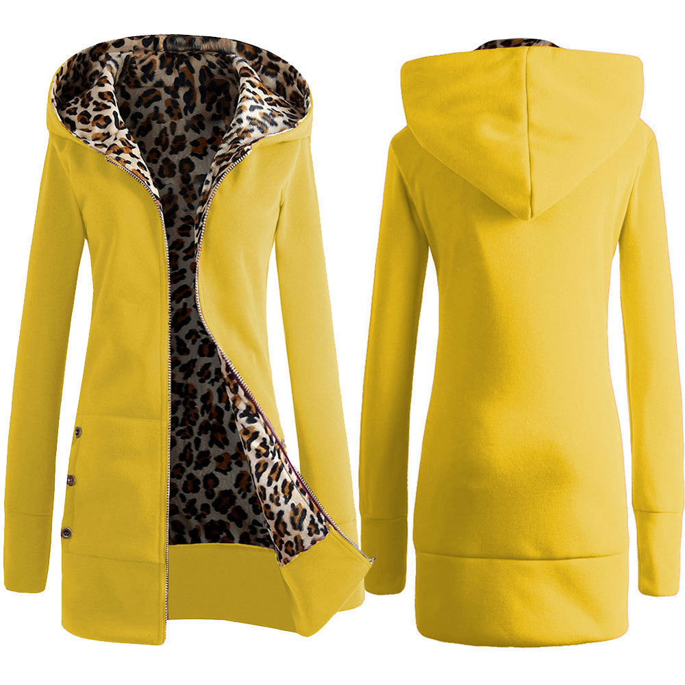Damen Kapuzenpulloverjacke mit leopardem Innenfutter Heidi-Mode