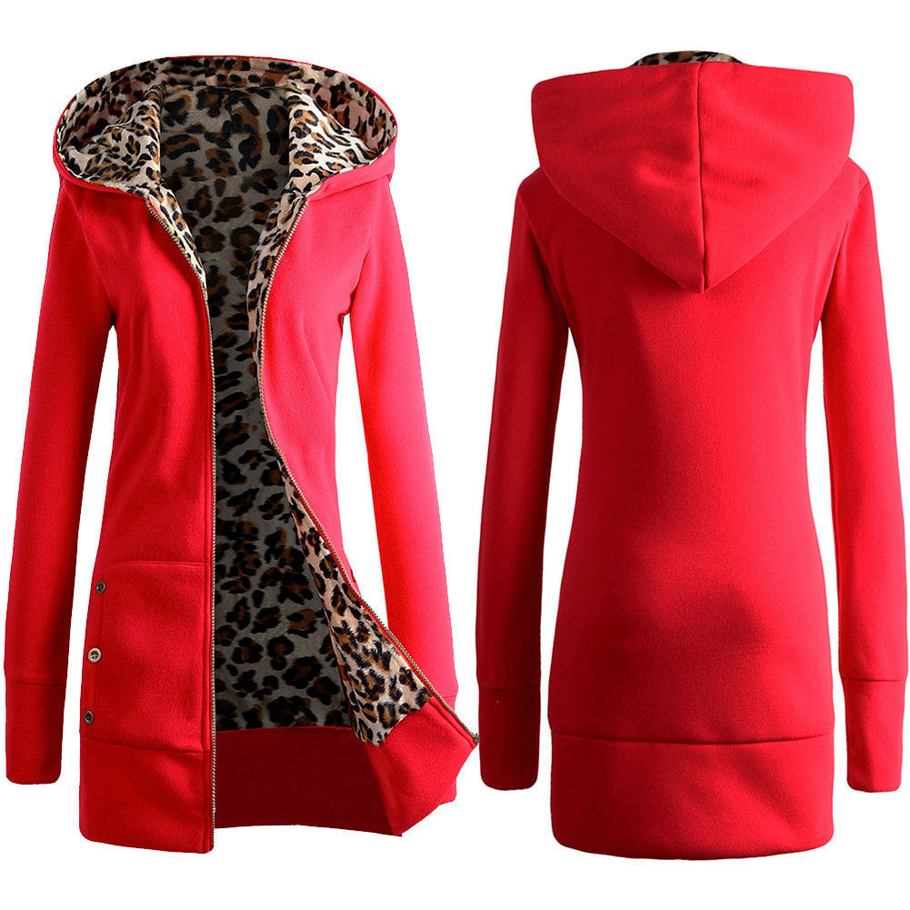 Damen Kapuzenpulloverjacke mit leopardem Innenfutter Heidi-Mode
