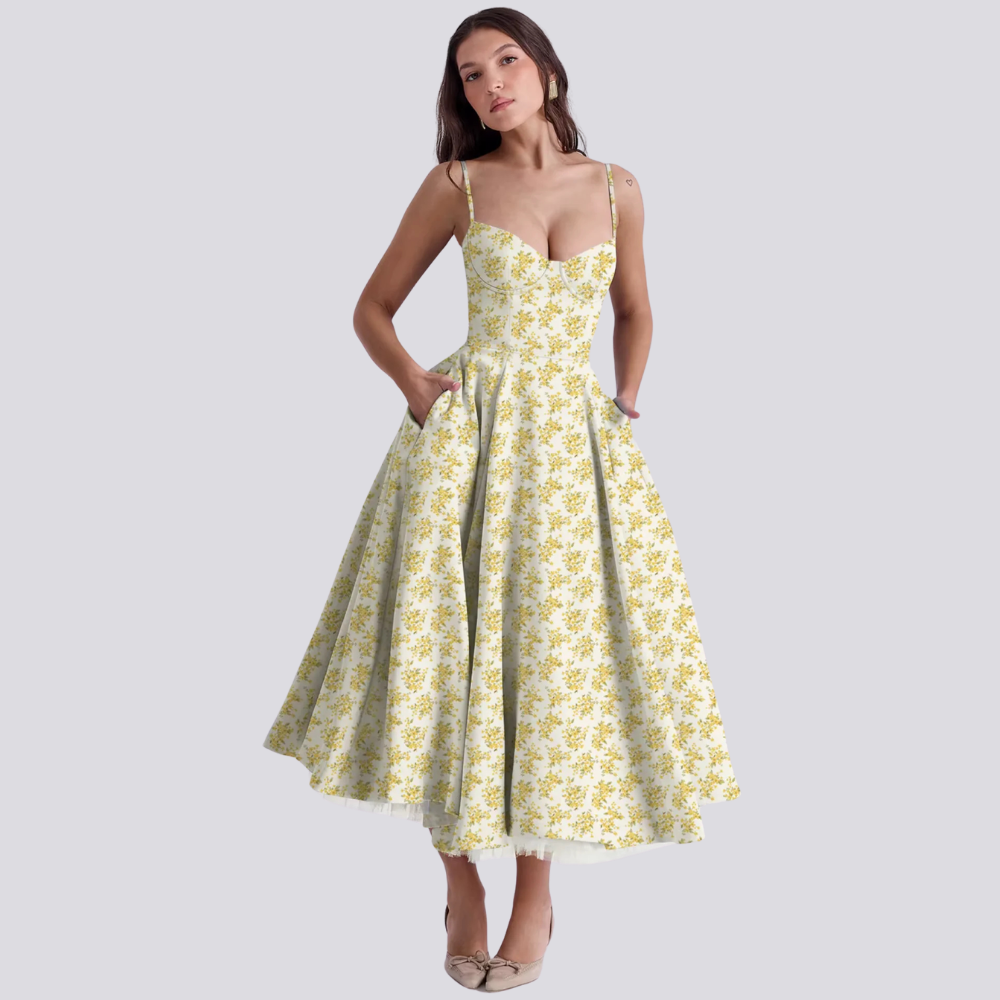 Heidi-Mode | Midi-Kleid mit Blumenkorsett für Damen