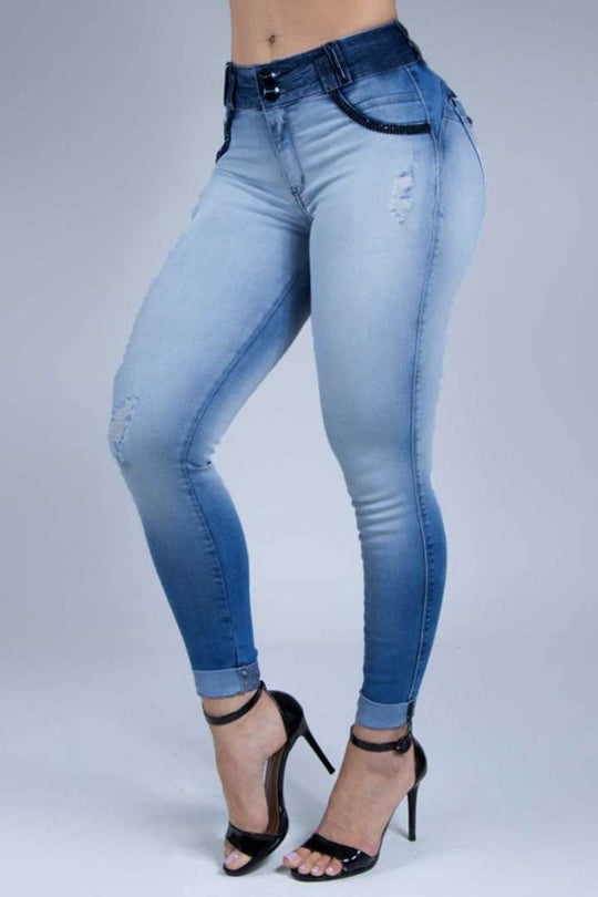 Bequeme hohe Taille Skinny Jeans