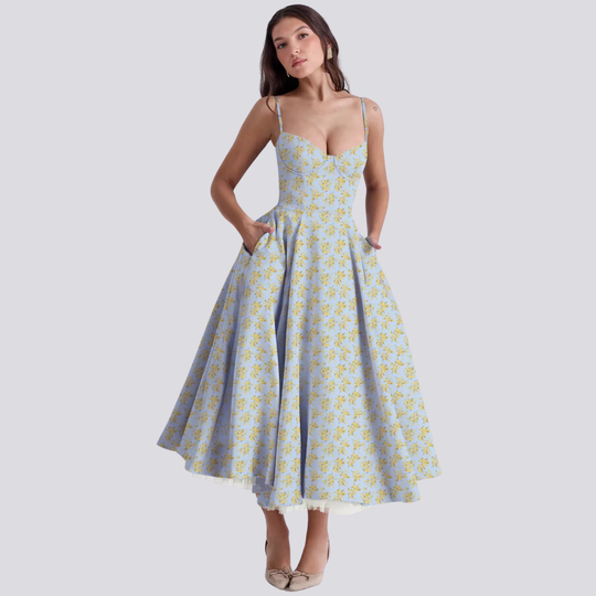 Heidi-Mode | Midi-Kleid mit Blumenkorsett für Damen