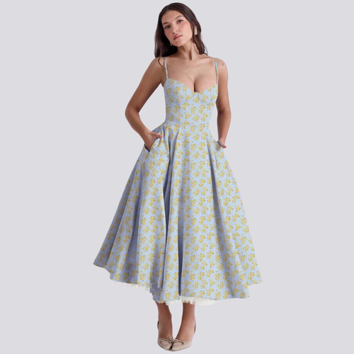 Heidi-Mode | Midi-Kleid mit Blumenkorsett für Damen