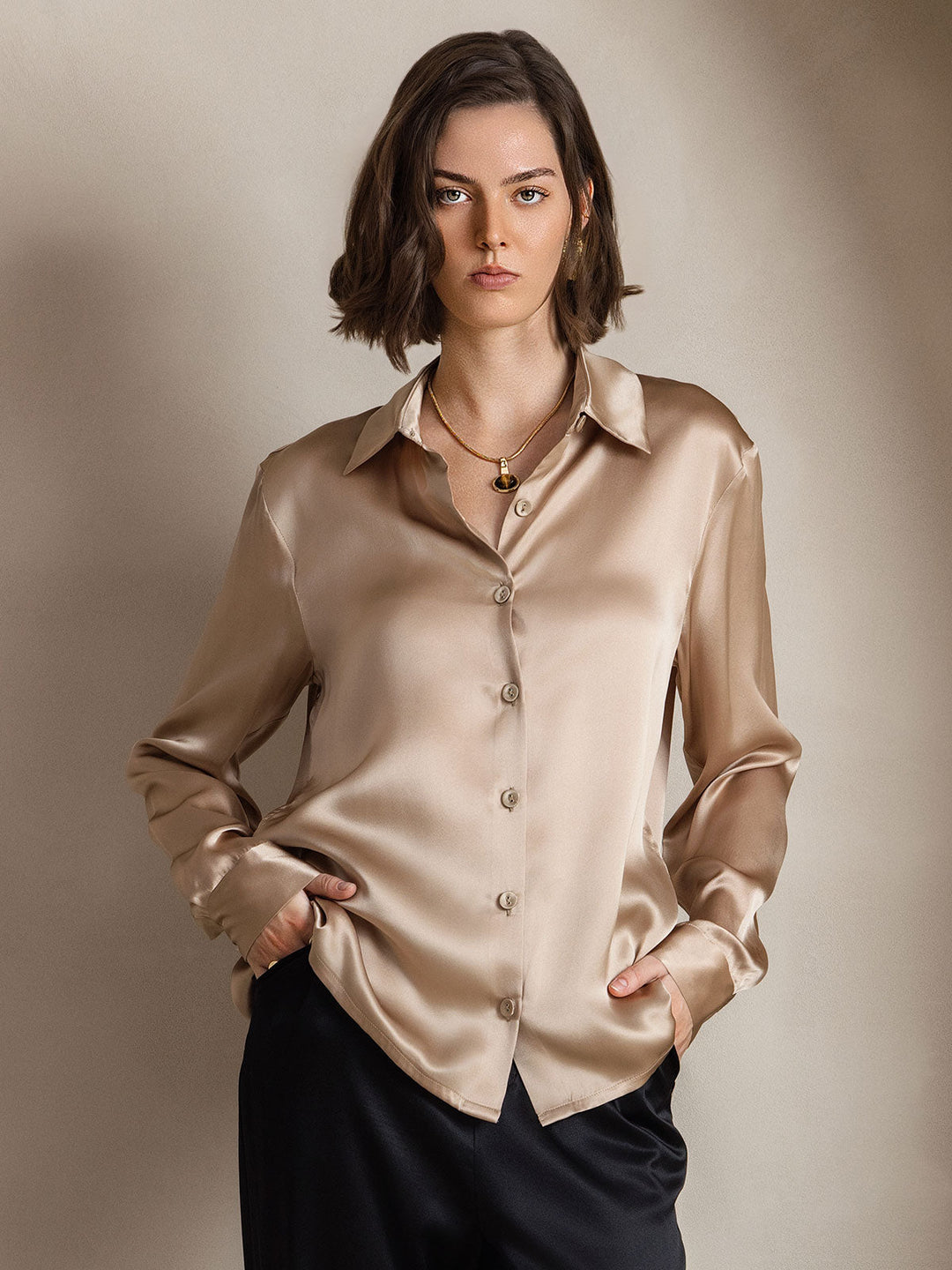 Heidi-Mode | Damen Seiden Basis Militär Revers Hemd