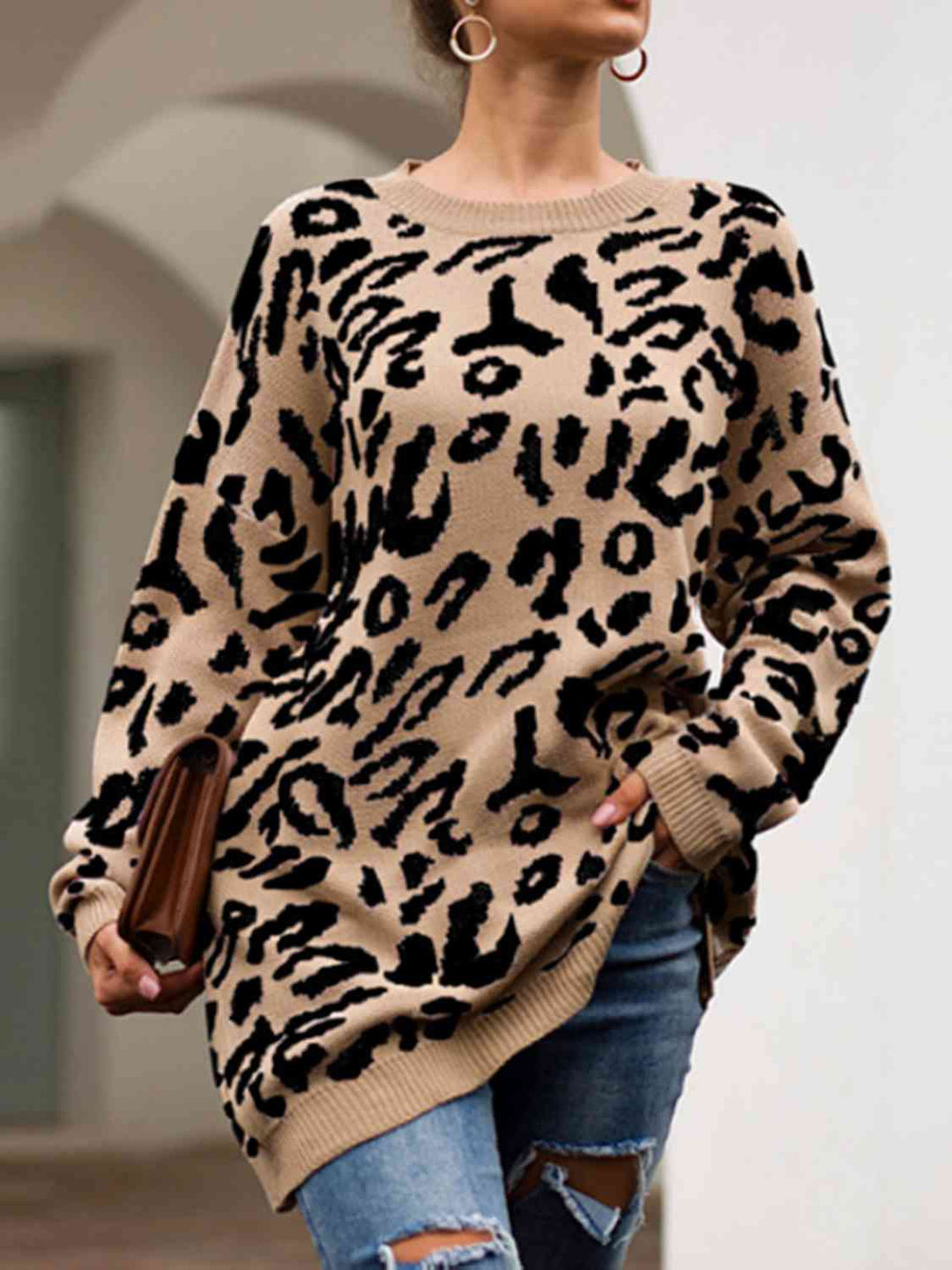 Heidi-Mode | Leopard Rundhals Tunika Pullover