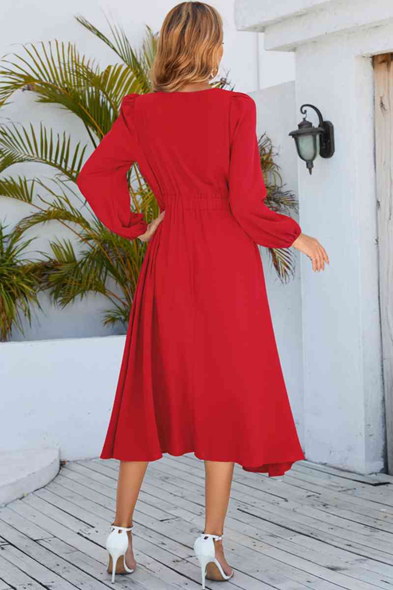 Heidi-Mode | Gedrehter Lange Ärmel Midi Kleid