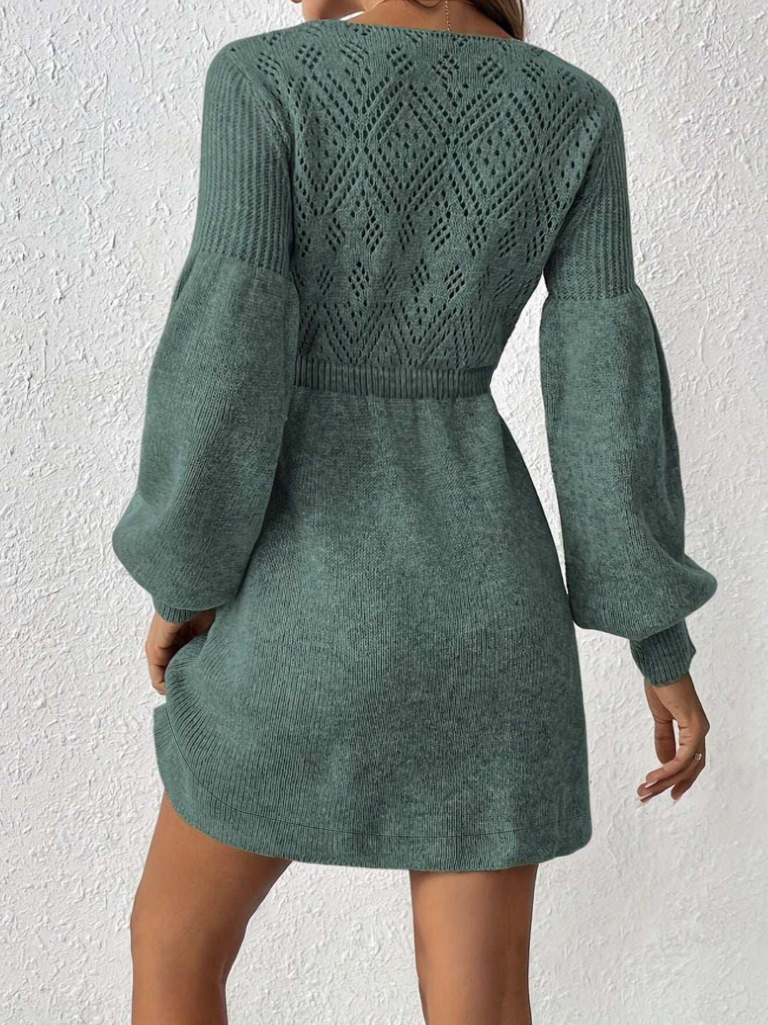 Heidi-Mode | Elegante Strick Augen Kleid mit Eingeschränkter Taille für Frauen