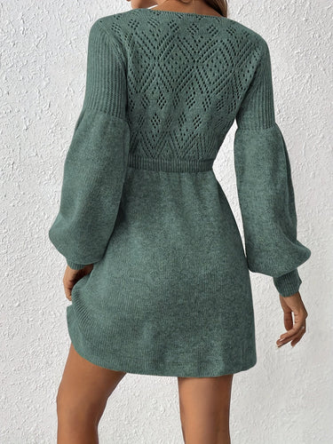 Heidi-Mode | Elegante Strick Augen Kleid mit Eingeschränkter Taille für Frauen