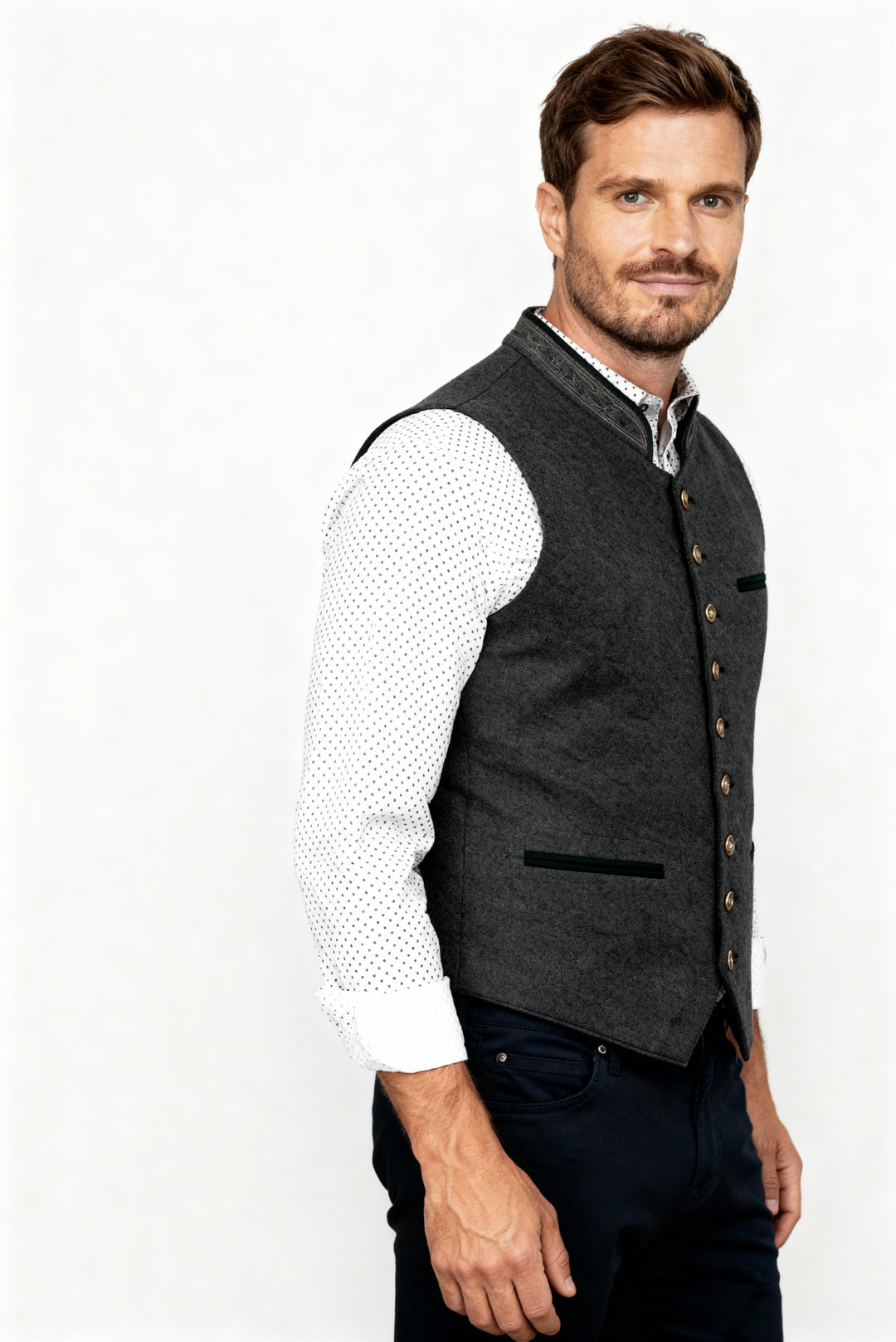 Heidi-Mode - Elegante Herren Trachtenweste Grau Traditionell