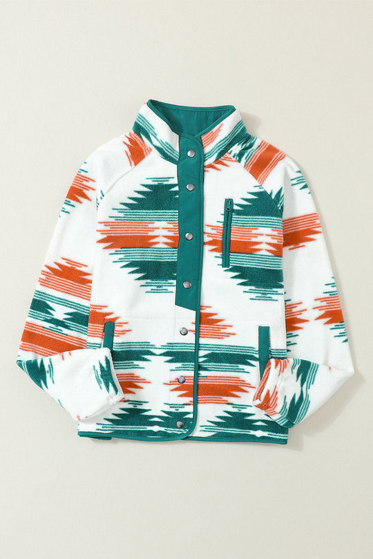 Western Aztec Fleecejacke Mit Druckknöpfen