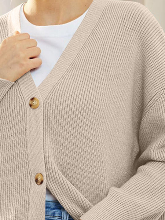 Heidi-Mode | Knopfverschluss V-Ausschnitt Langarm Cardigan