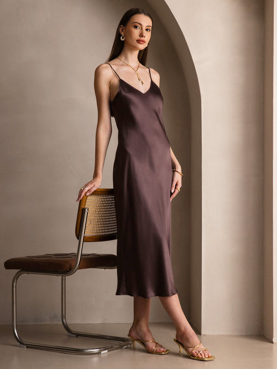 Heidi-Mode | Lange Seidenkleid mit Spaghetti-Träger