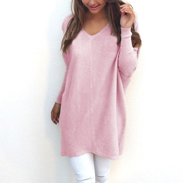 Heidi-Mode - Sweater |Eleganter langer Pullover mit V-Ausschnitt für Damen