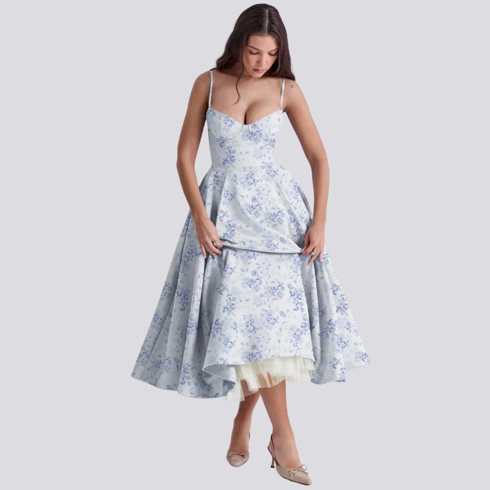 Heidi-Mode | Midi-Kleid mit Blumenkorsett für Damen
