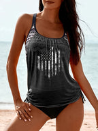 Heidi-Mode | Tankini-Set mit Amerikanischer Flagge und Verstellbarem Kordelzug für Frauen