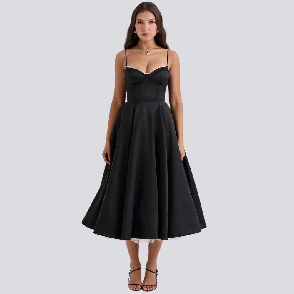 Heidi-Mode | Midi-Kleid mit Blumenkorsett für Damen