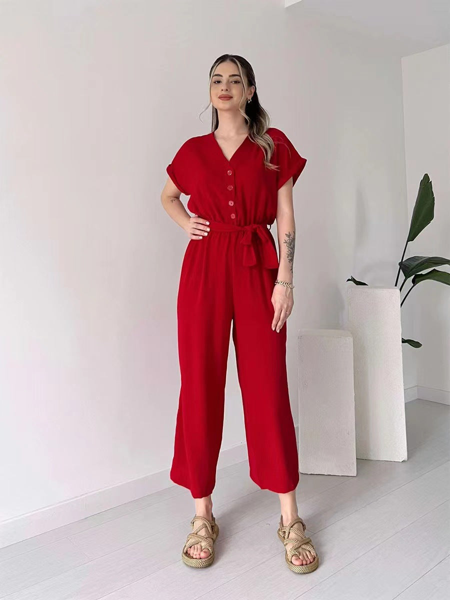 Damen Jumpsuit mit V-Ausschnitt