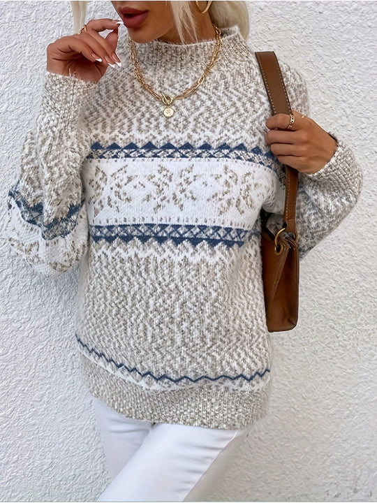 Heidi-Mode - Schicke Winter Schneeflocke Mock Neck Pullover für Damen