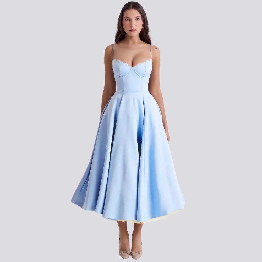 Heidi-Mode | Midi-Kleid mit Blumenkorsett für Damen
