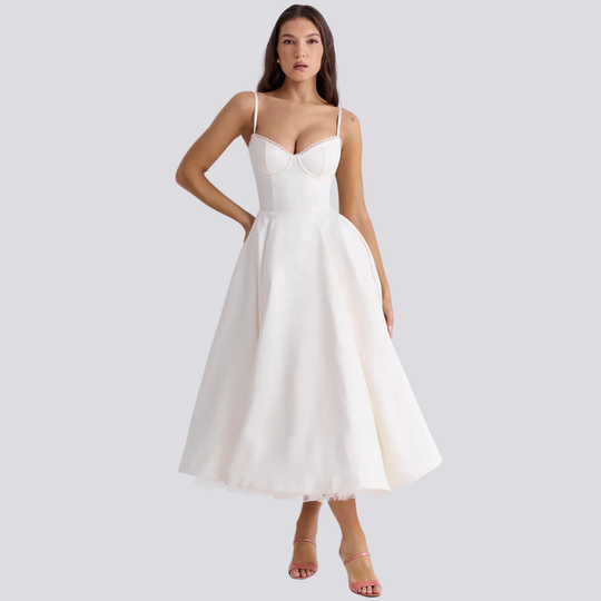 Heidi-Mode | Midi-Kleid mit Blumenkorsett für Damen