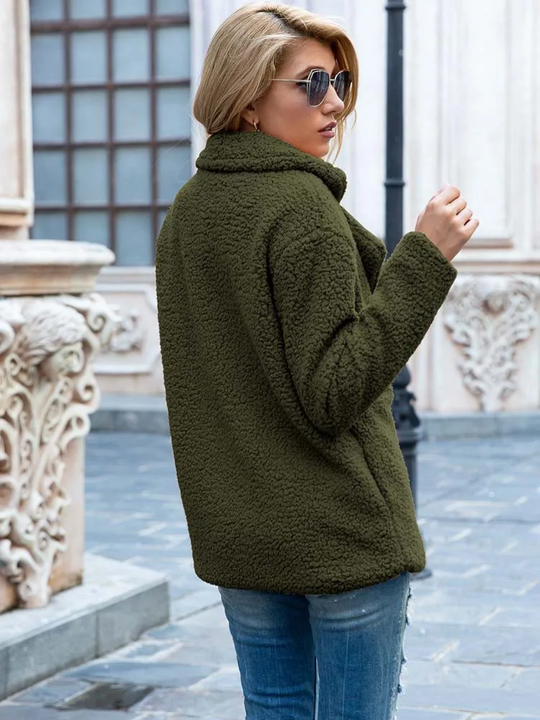 Heidi-Mode - Schicke Herbst Stilvolle Teddy Fleece Jacke mit Taschen für Frauen