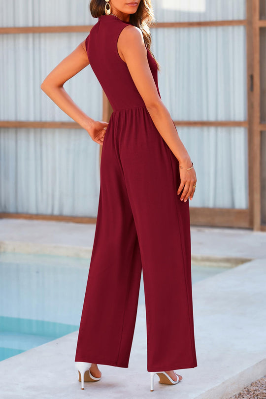 Heidi-Mode | Mock Neck Ärmellos Weit Beinformter Jumpsuit