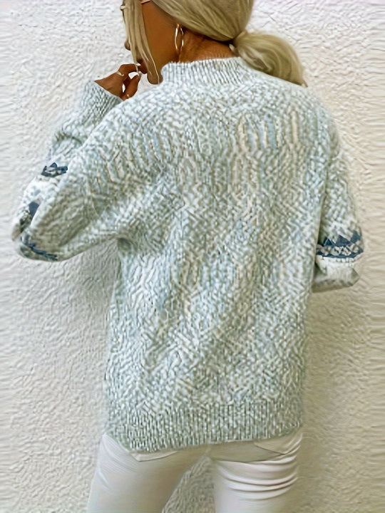Heidi-Mode - Schicke Winter Schneeflocke Mock Neck Pullover für Damen