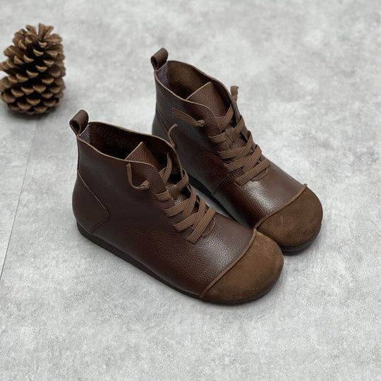 Heidi-Mode | Jahrgang Stil Weiches Leder Martin Stiefel mit Plüsch Lamm Warmes Futter