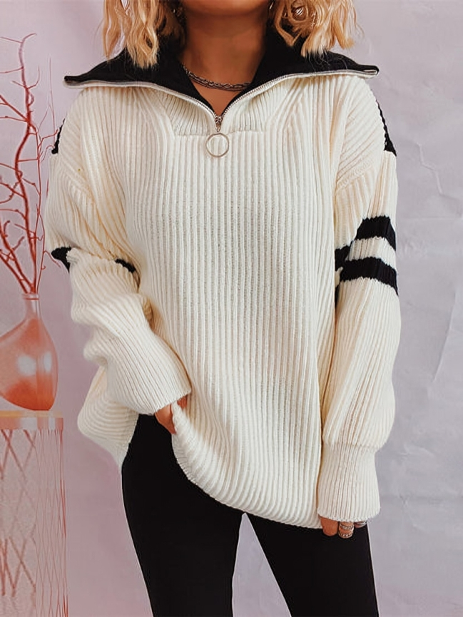 Heidi-Mode | Frauen Halb Reißverschluss Strick Locker Warm Pullover