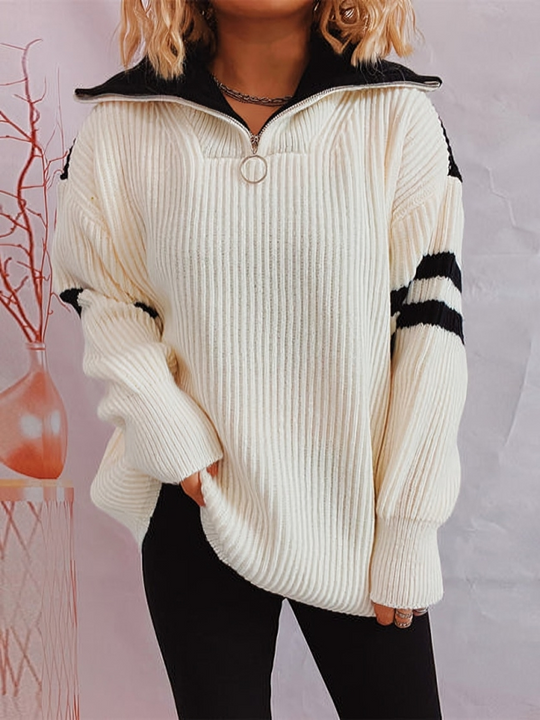 Heidi-Mode | Frauen Halb Reißverschluss Strick Locker Warm Pullover