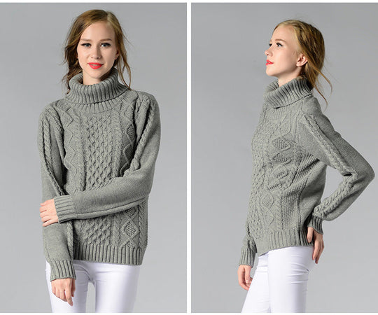 Heidi-Mode | Damen Rollkragenpullover mit langen Ärmeln und Kabelstrick