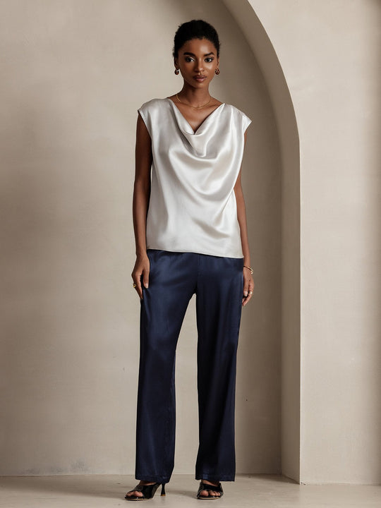 Heidi-Mode | Seiden Kappenärmel Halskragen Tanktop Bluse