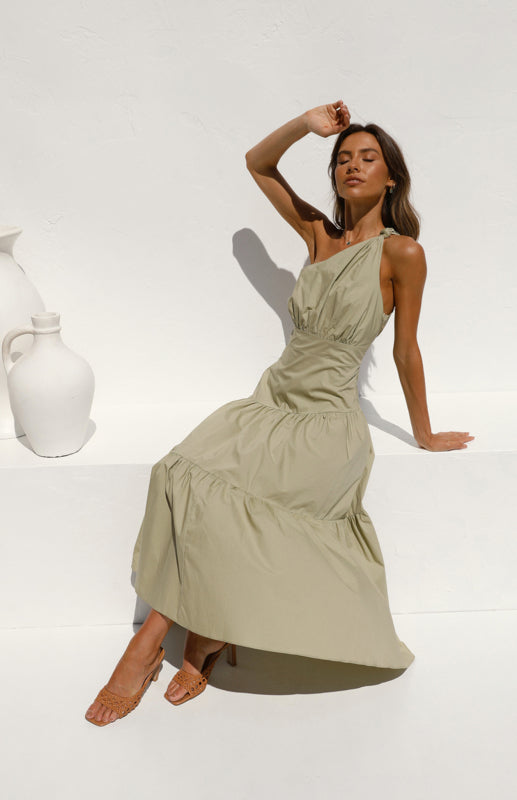 One-Shoulder-Midikleid aus Baumwolle