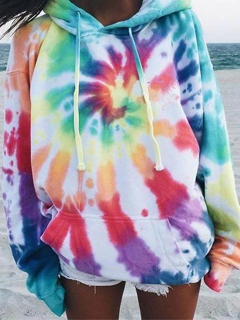 Heidi-Mode | Tie Dye Langärmeliger Kordelzug Pullover Hoodie
