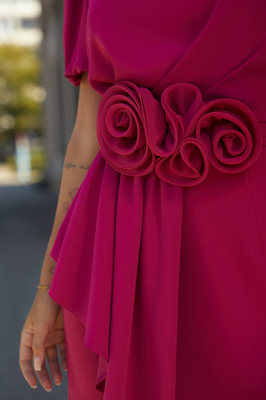 Heidi-Mode | Süße Überraschung Puffärmel Rose Rüschen Detail Taille Rückfrei Minikleid