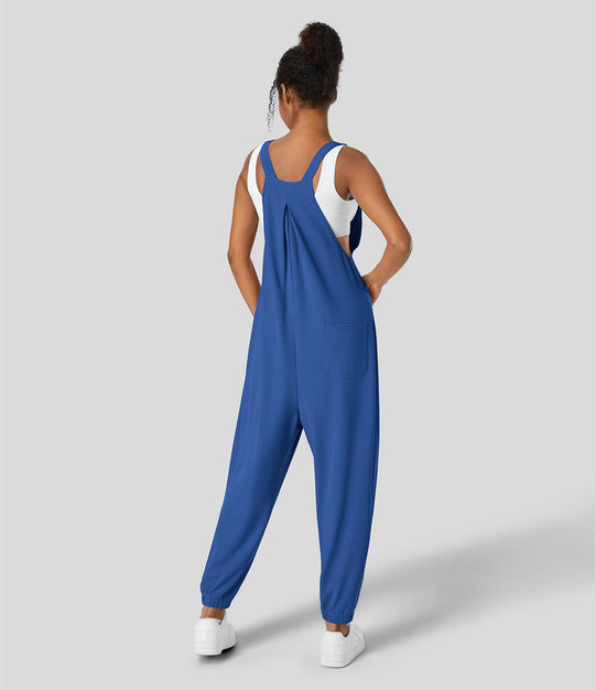 jumpsuit Mit Verstellbarem Gürtel Und Knöpfen, Mehreren Taschen Und Waffelmuster