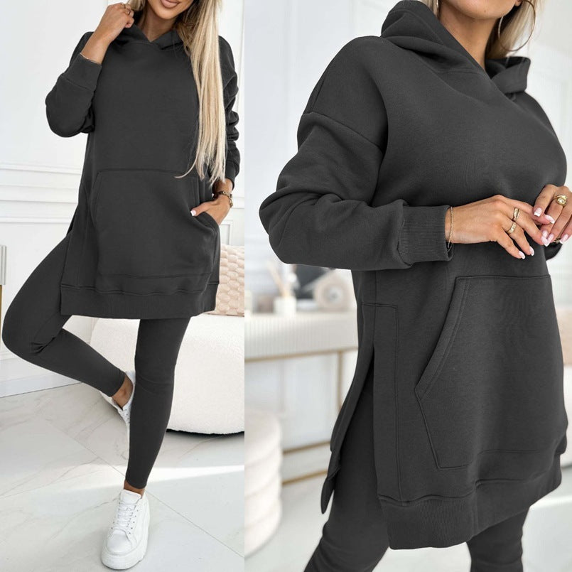 Heidi-Mode | Sportlich Lässiger Kapuzenpullover Dicke Unterhosen Leggings Set