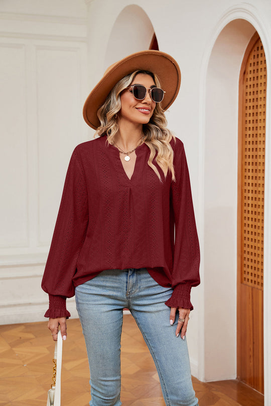 Heidi-Mode | Notchkragen Volant Ärmel Bluse