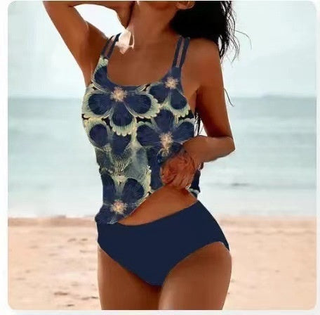 Heidi-Mode | Retro Hochgeschnittene Bikini mit Stranddruck