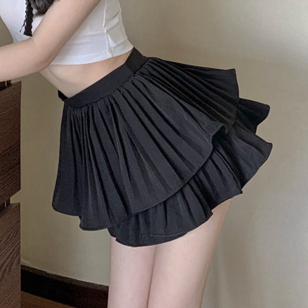 Heidi-Mode | Puffiger Rock Doppellagiger Plissierter Kuchen Culottes Shorts