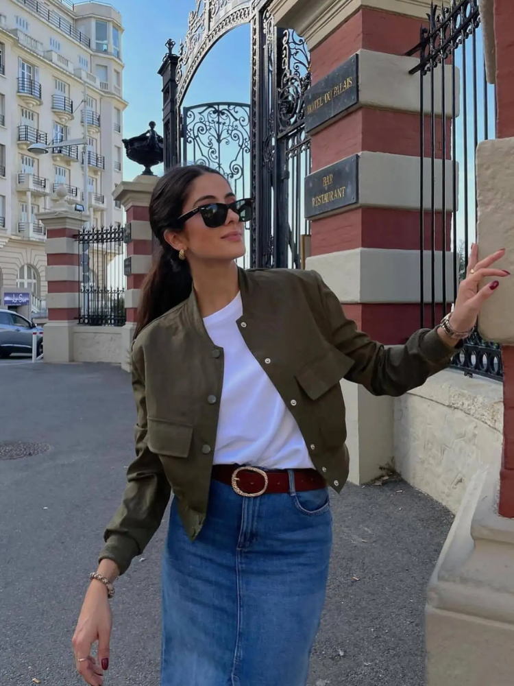 Heidi-Mode | Kurzes Bomberjacke Damen, Jacke mit Knopfverschluss und Taschen