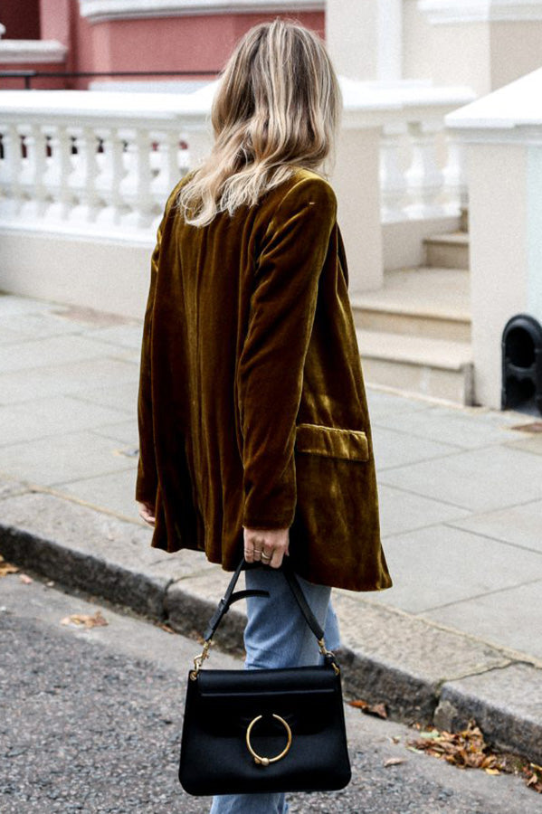 Heidi-Mode | Damen Eleganter Samt Longblazer mit Praktischen Taschen für Alle Jahreszeiten