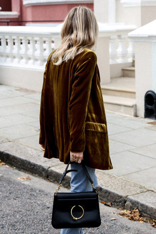 Heidi-Mode | Damen Eleganter Samt Longblazer mit Praktischen Taschen für Alle Jahreszeiten