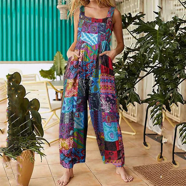 Quadratischer Ausschnitt Overall mit Sommerlichem Print