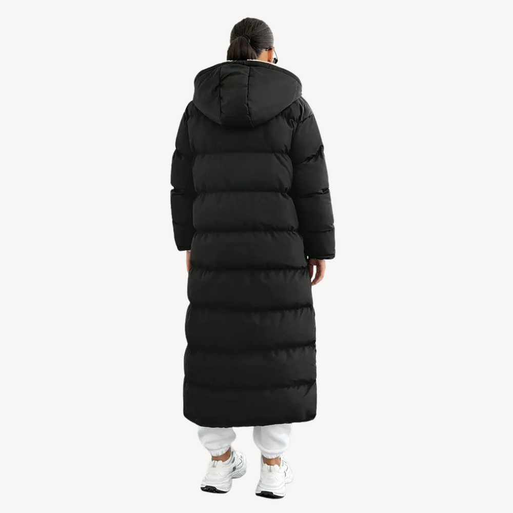 Heidi-Mode | Damen Schwarze Kapuzen-Puffermantel