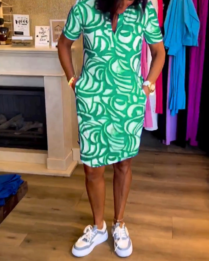 Heidi-Mode | Lässiges Bedrucktes Kleid mit Kurzen Ärmeln