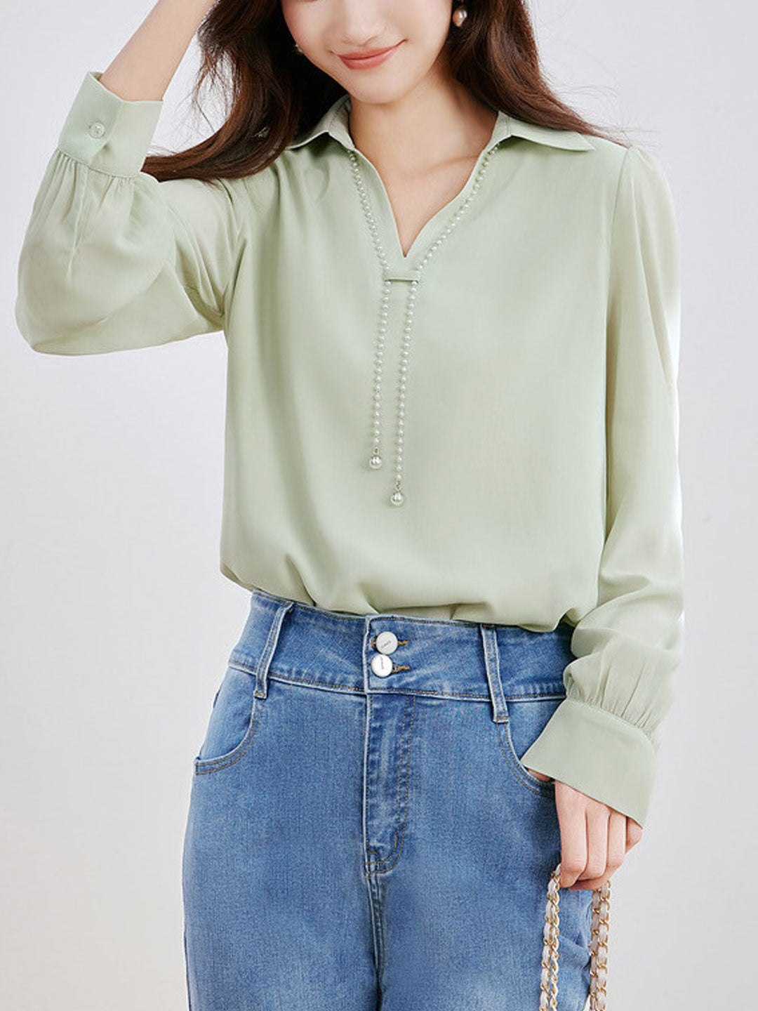 Heidi-Mode | Top Elegante V-Ausschnitt Satin Hemd